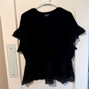 Women’s XL Cute Shirt, Black Cotton w/ Eyelet Sleeve and Peplum